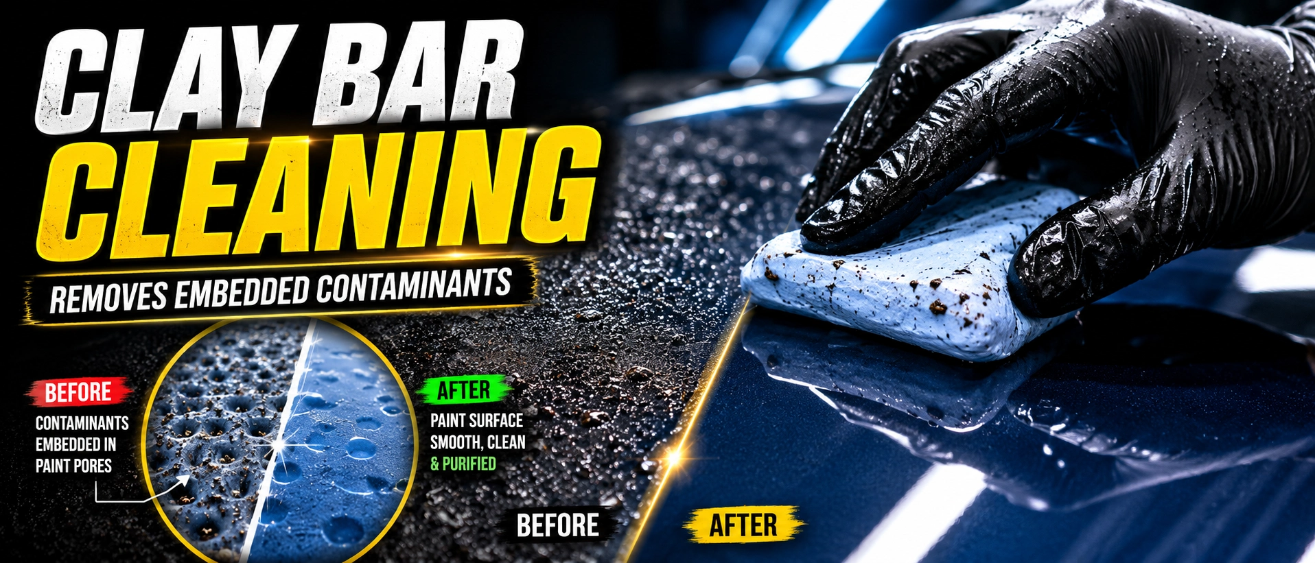 Clay bar removing embedded contaminants from paint pores