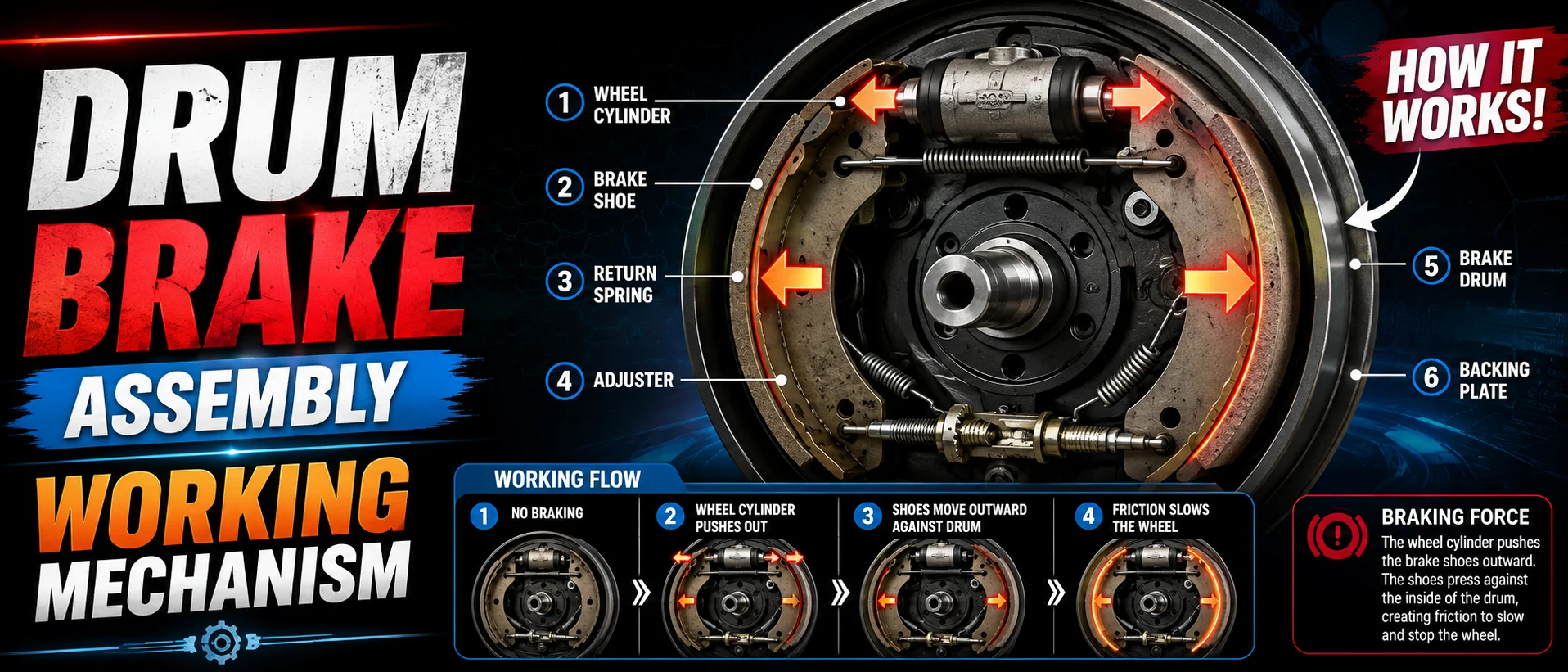 Drum brake assembly working mechanism