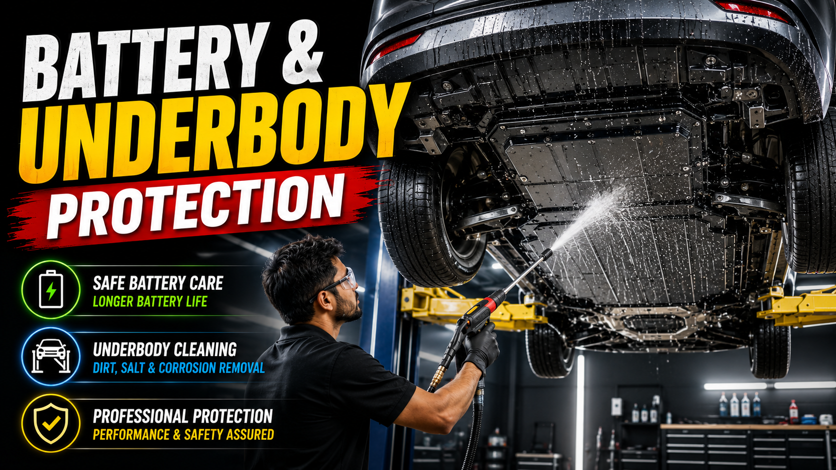 EV battery underbody cleaning protection