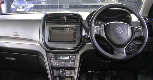 Maruti Suzuki Vitara Brezza interior dashboard highlighting touchscreen navigation and control features