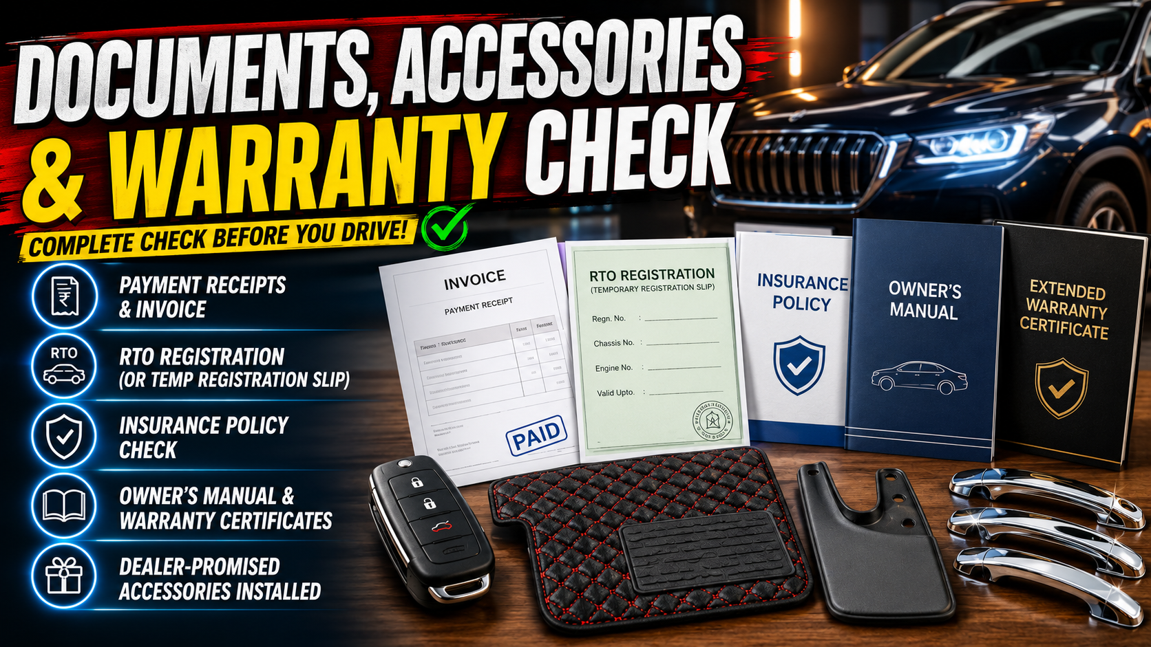 New car documents checklist insurance invoice warranty