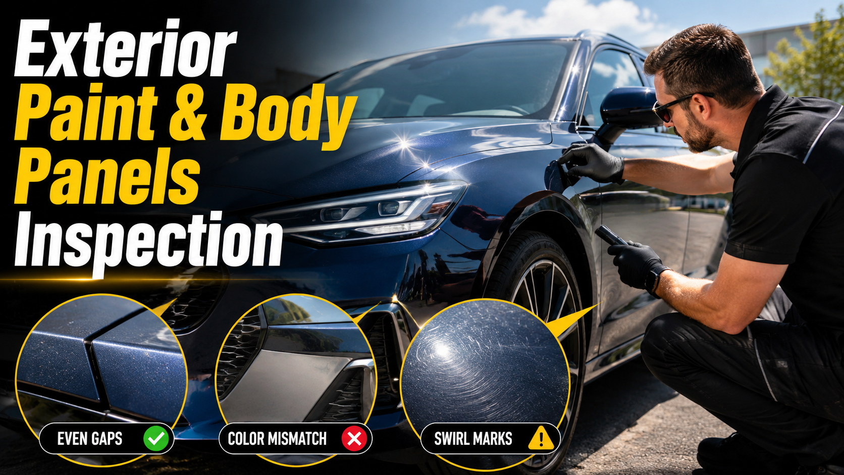 New car exterior paint inspection