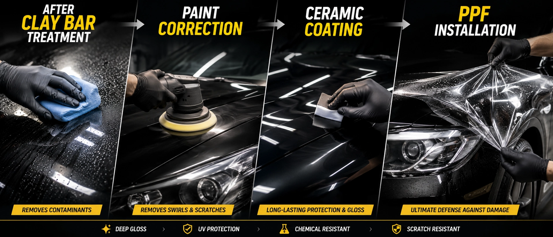 Paint correction ceramic coating PPF after clay bar treatment