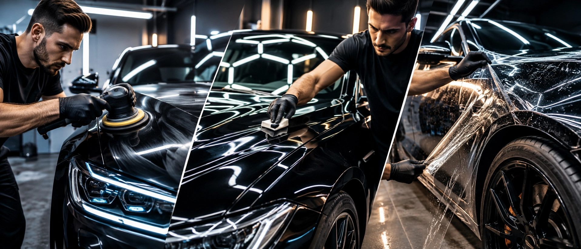 Professional clay bar treatment process in detailing studio