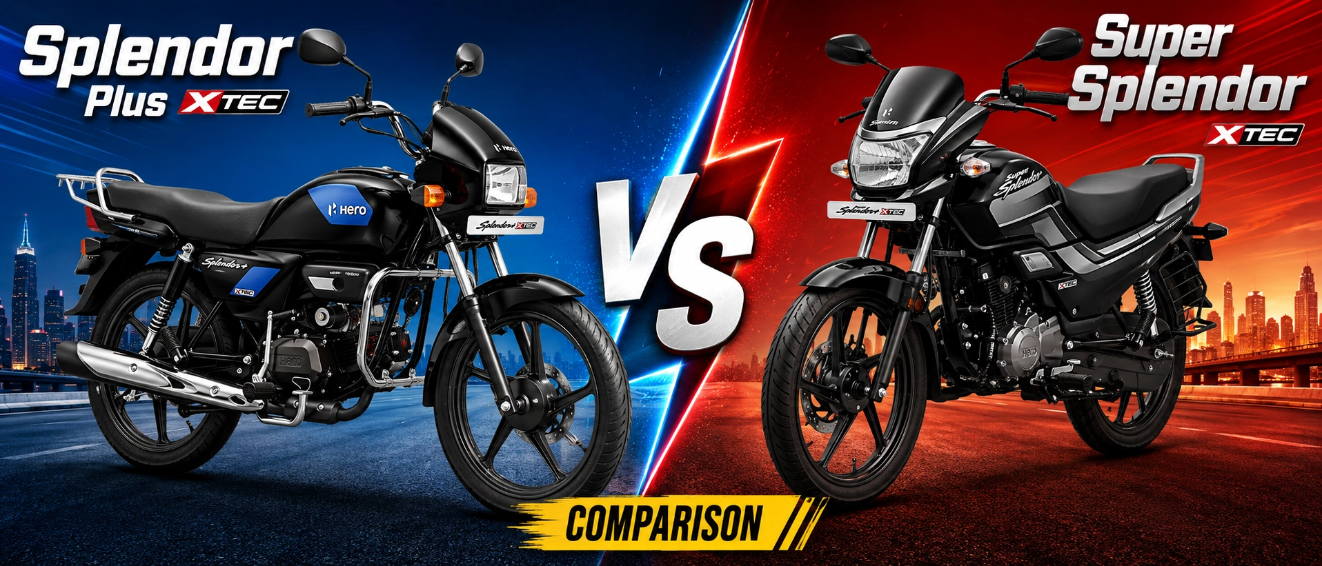 Hero Splendor Plus BS6 XTEC Super Splendor XTEC comparison