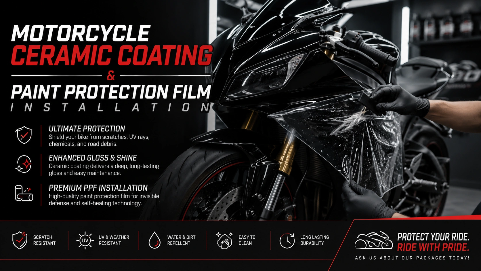 motorcycle ceramic coating and paint protection film installation