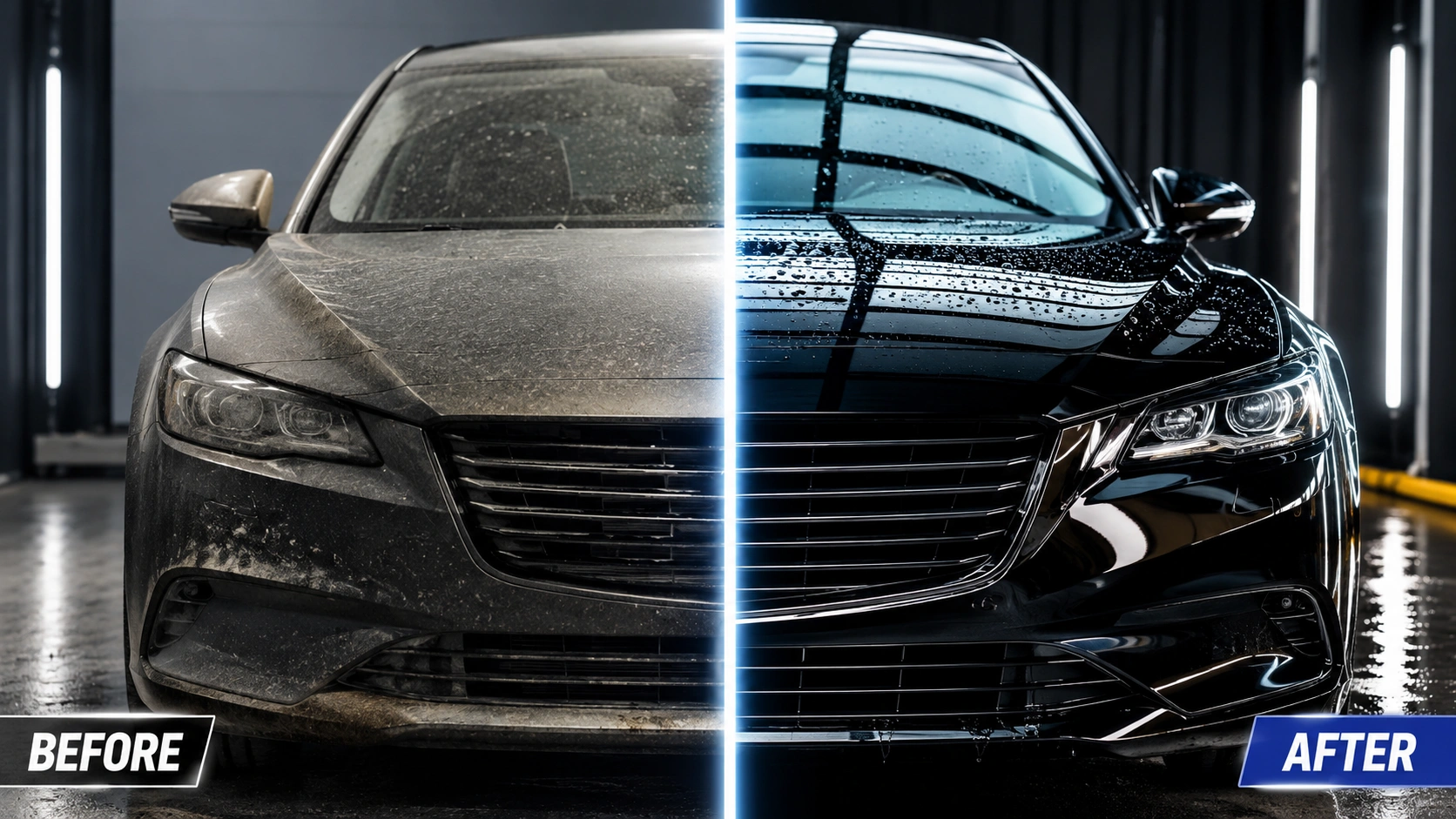 Before after ceramic coating transformation black SUV