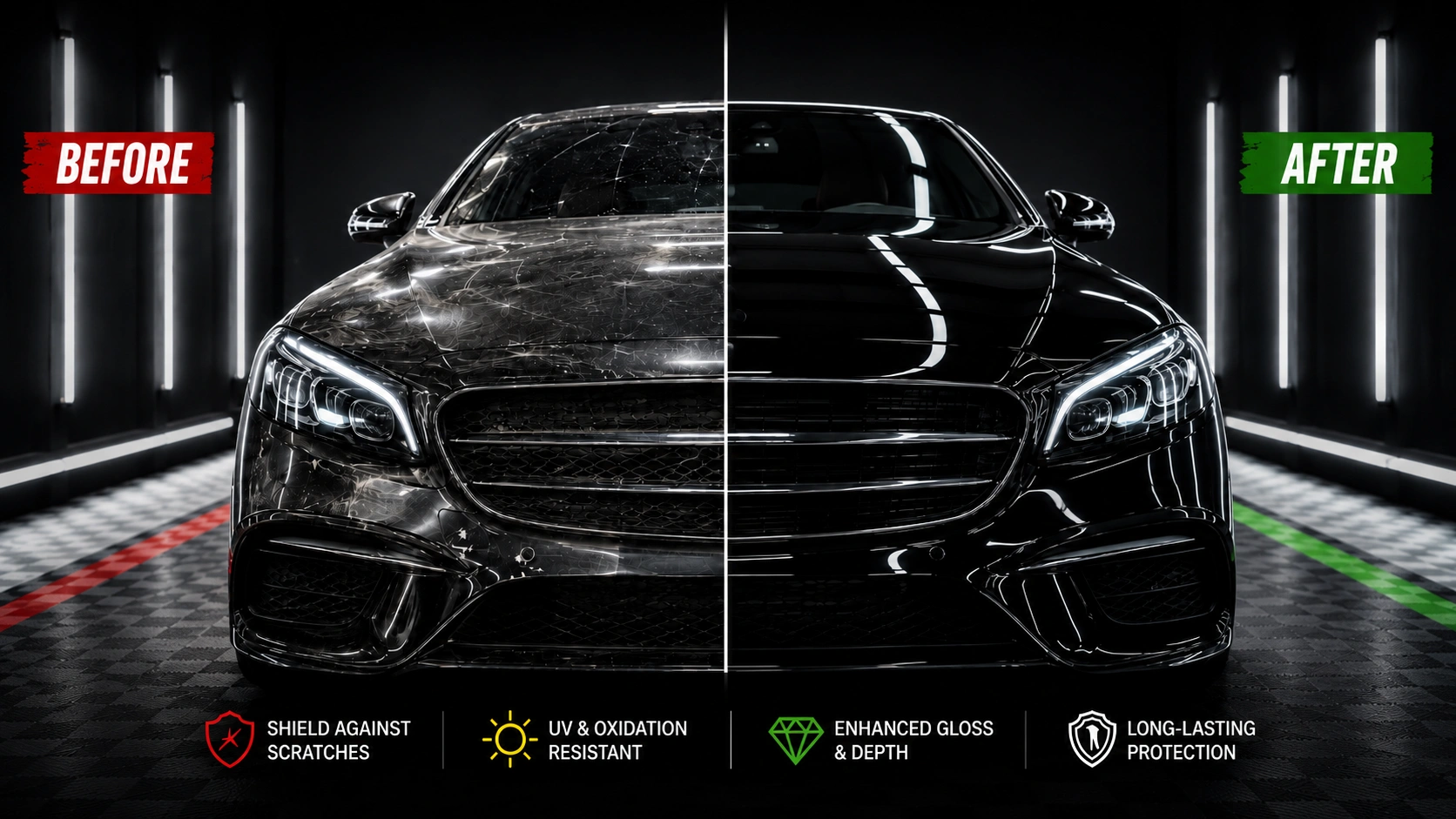 Before and after transformation of luxury car coating