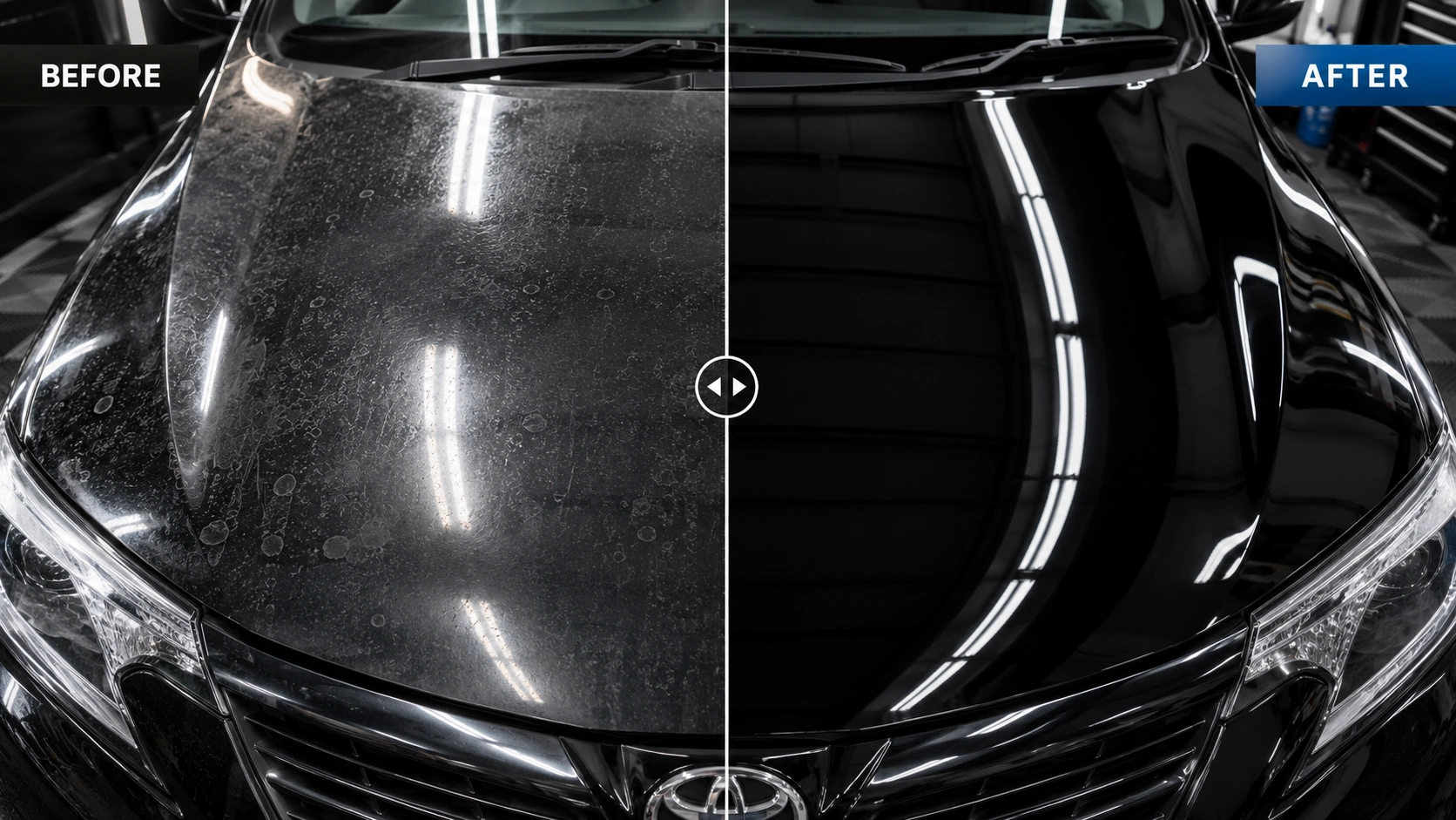 before and after gloss clarity and hard water spot removal