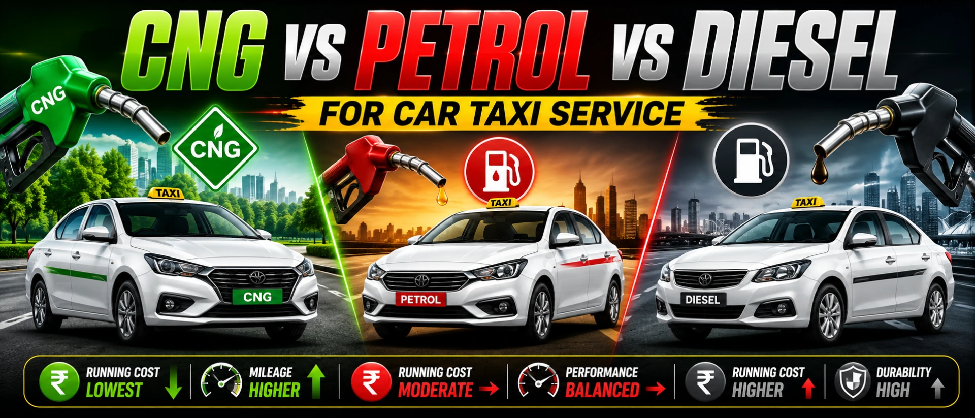 CNG petrol diesel vehicle comparison for fleet operations