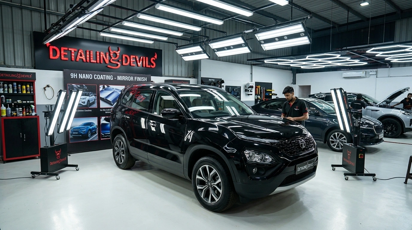 Tata Safari inside a Detailing Devils studio