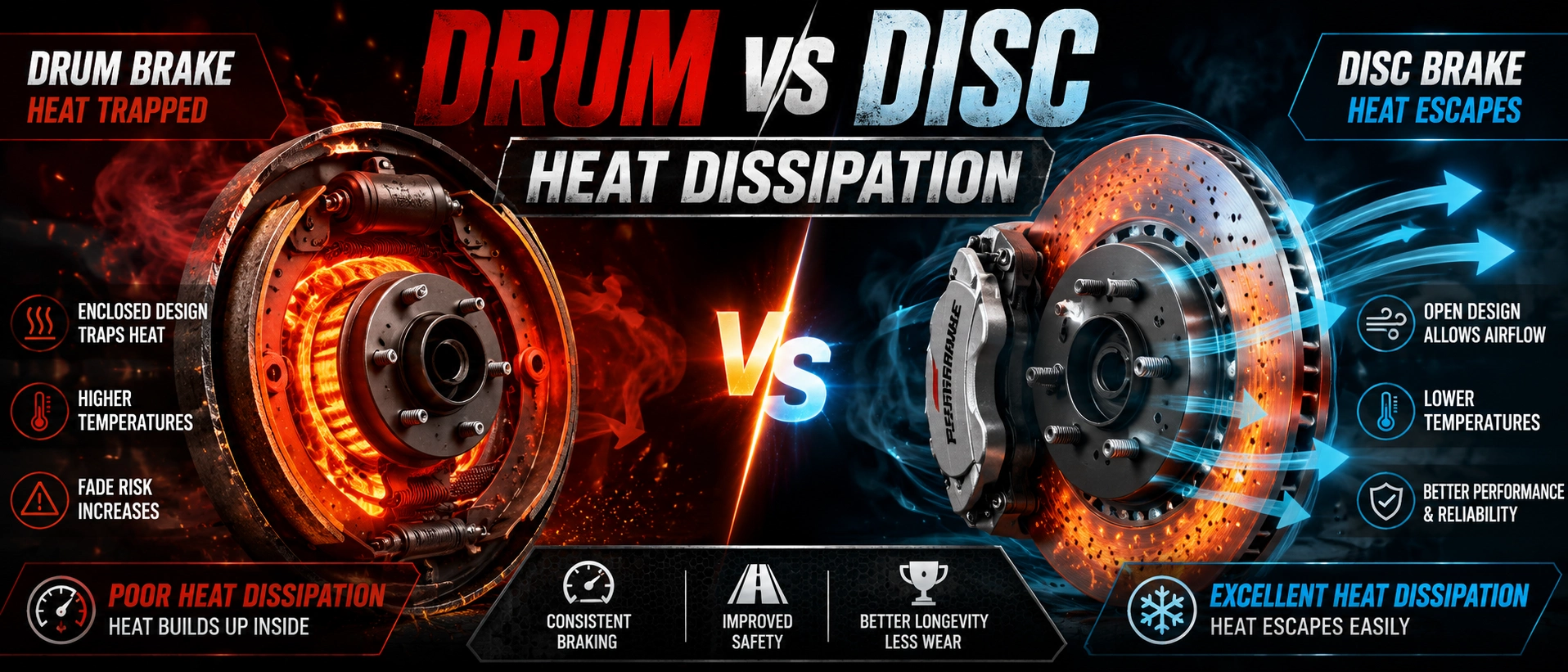 Brake performance comparison drum vs disc heat dissipation