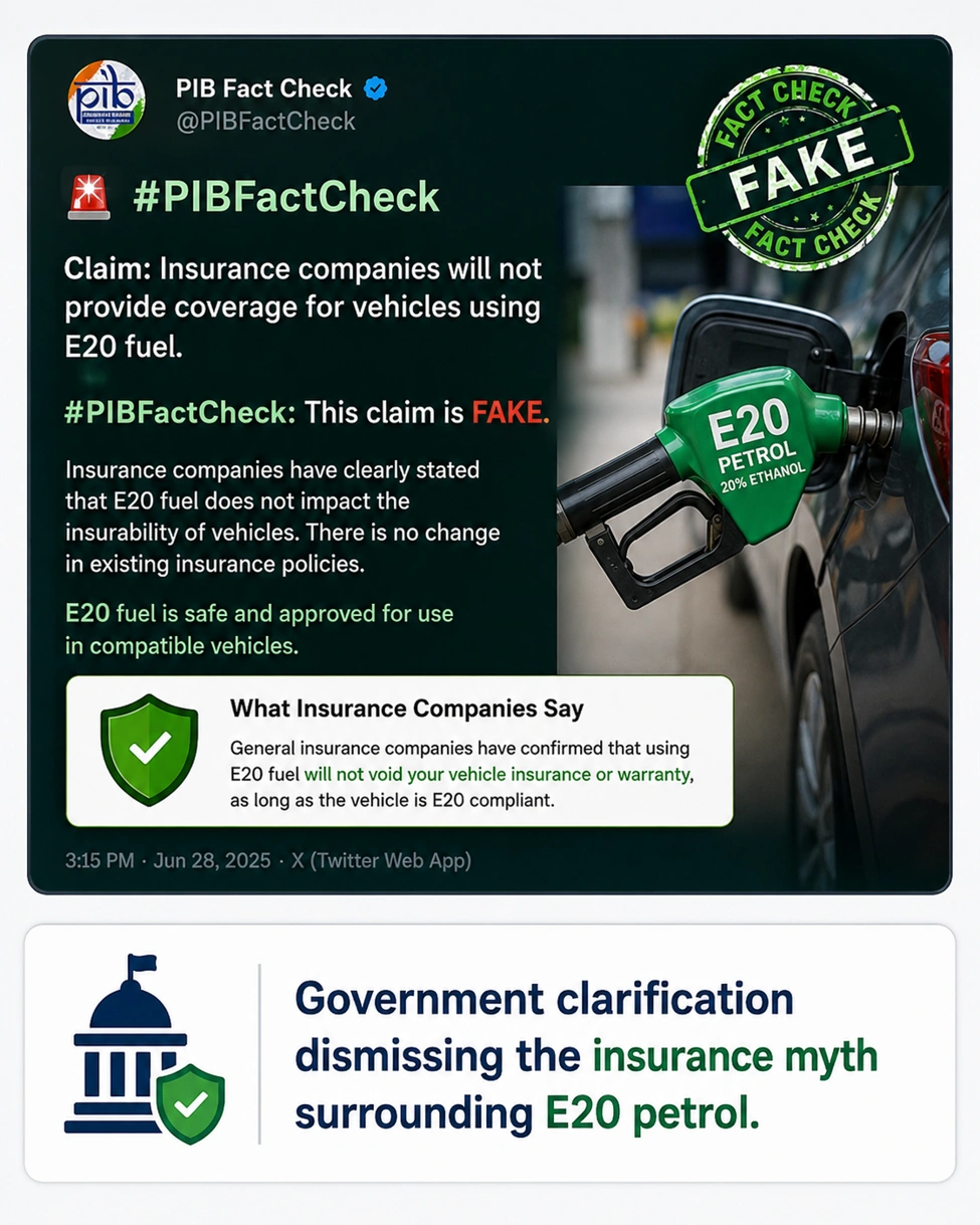 government clarification on E20 petrol insurance claims