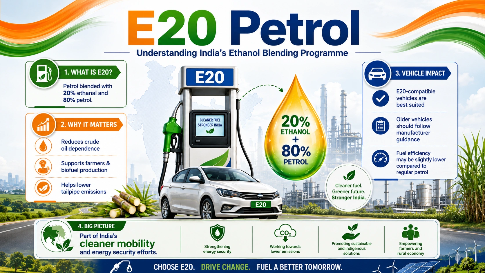 E20 petrol government infographic ethanol blending programme