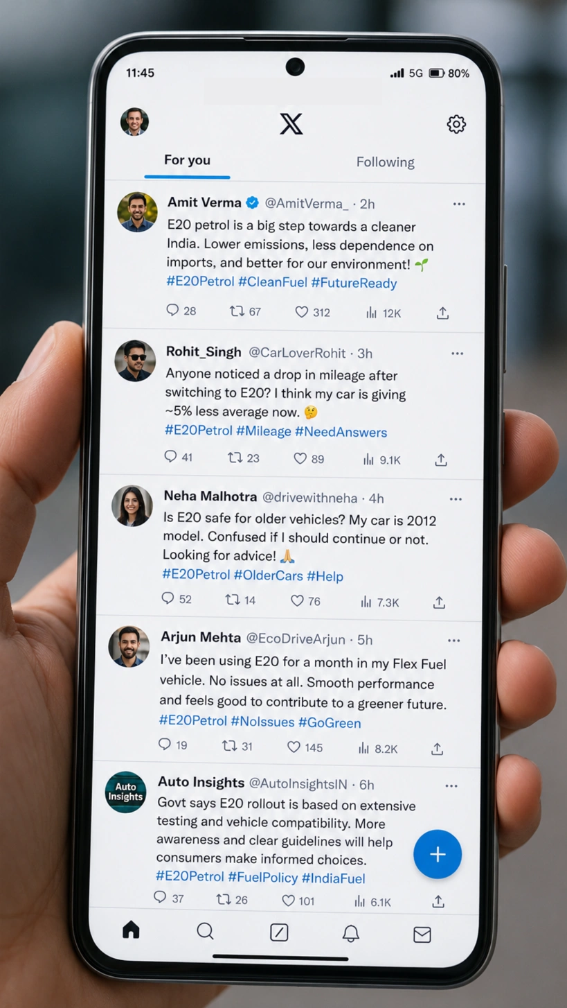 mixed social media reactions to E20 petrol