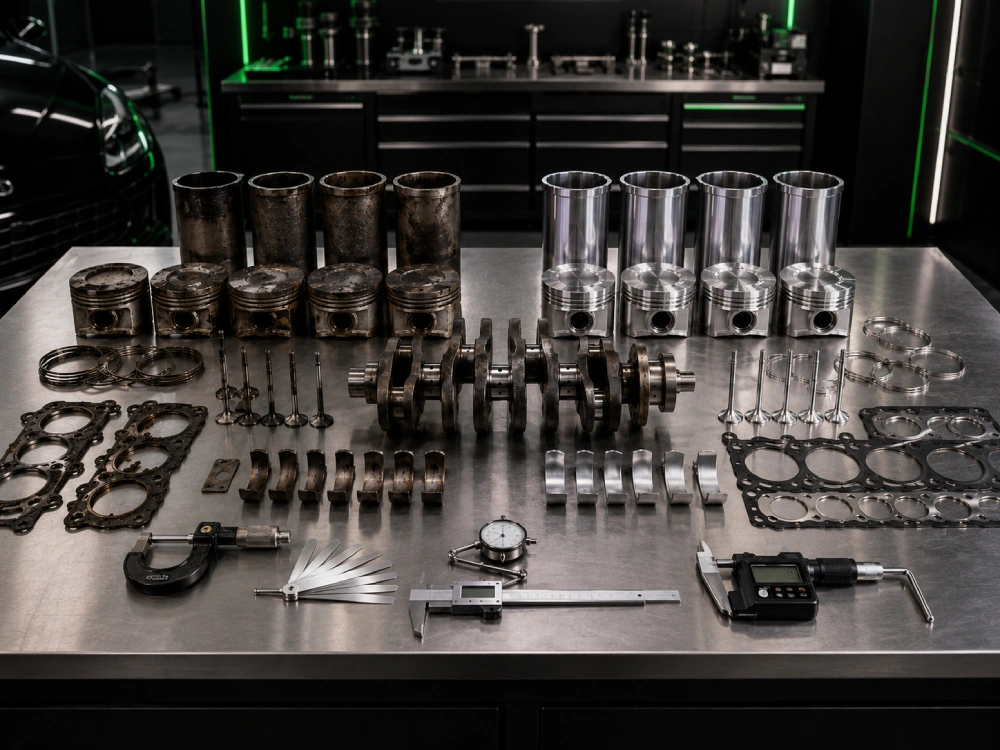 worn engine components vs brand-new components