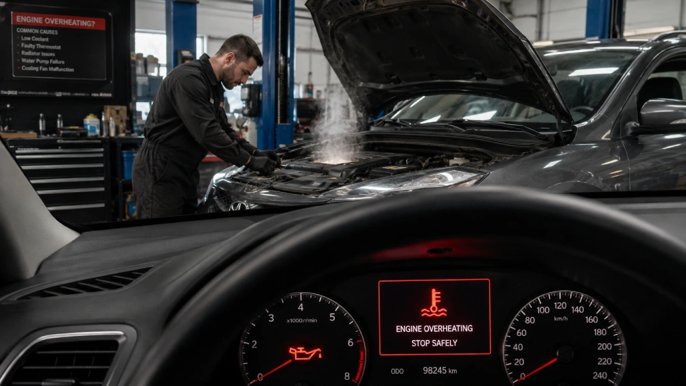 Professional car detailing expert inspecting premium car engine bay