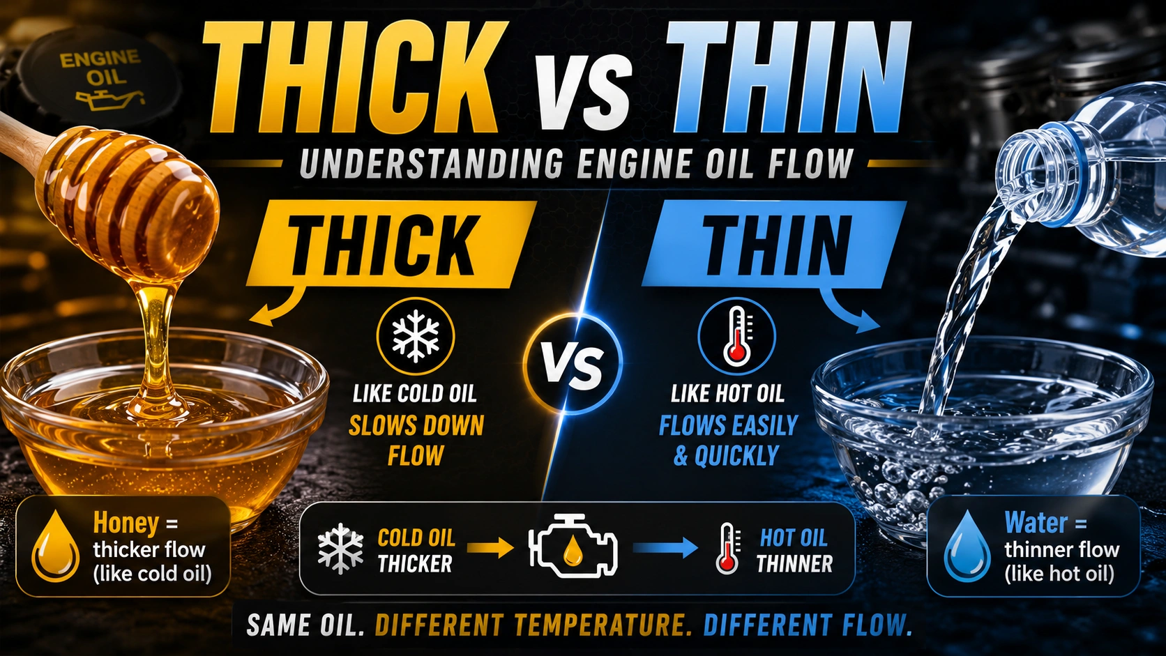 Engine oil viscosity explained beginner graphic honey vs water