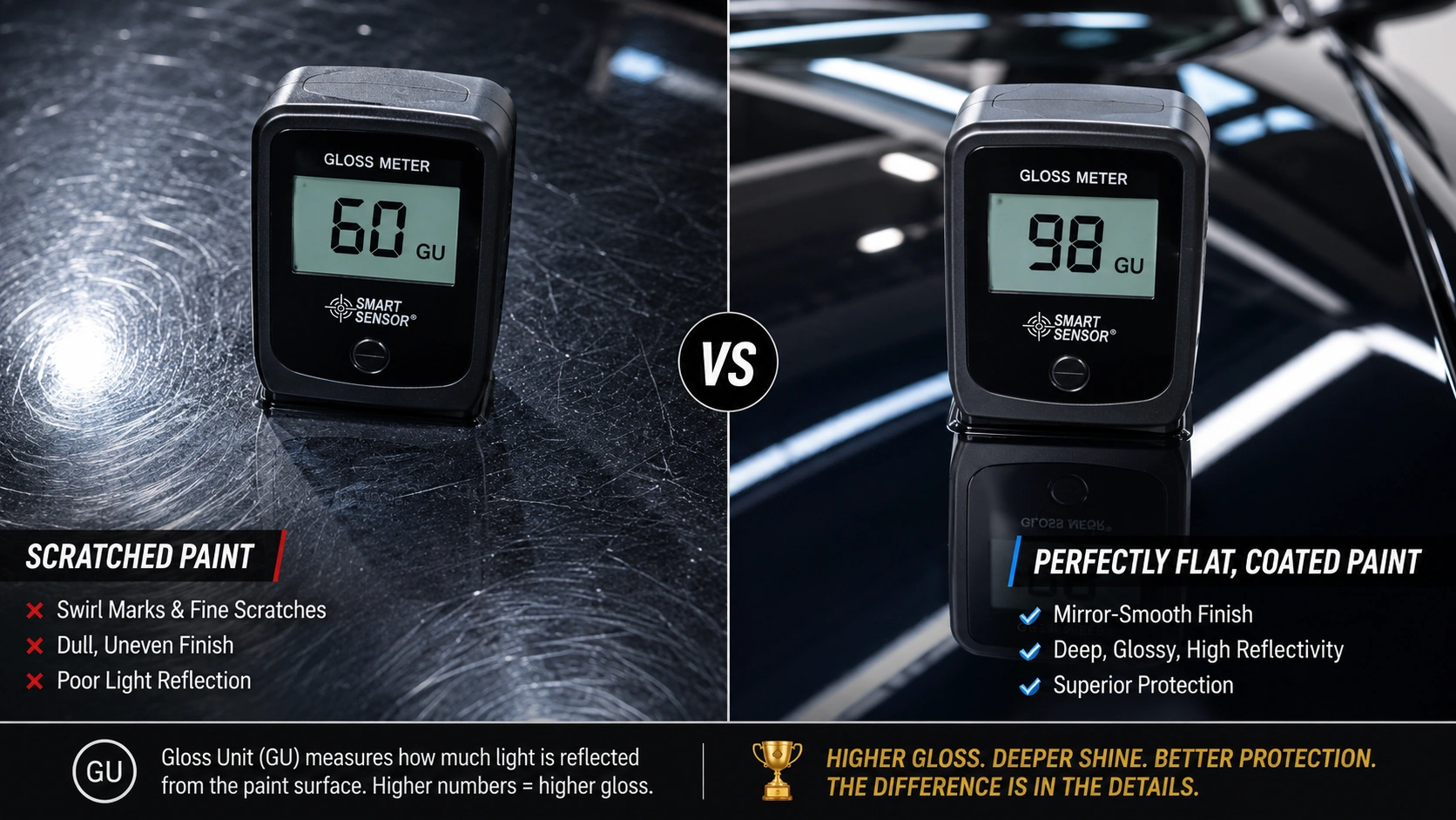 professional gloss meter reading and reflection clarity