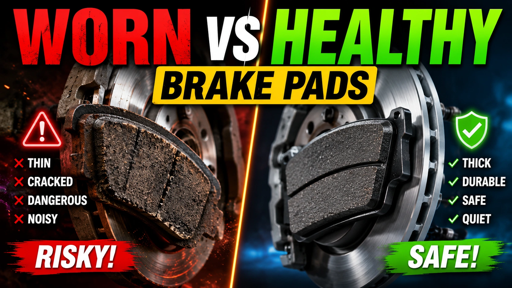 healthy brake pads vs worn brake pads comparison