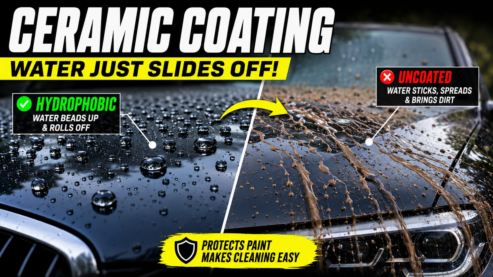 hydrophobic water beading effect on ceramic coated car