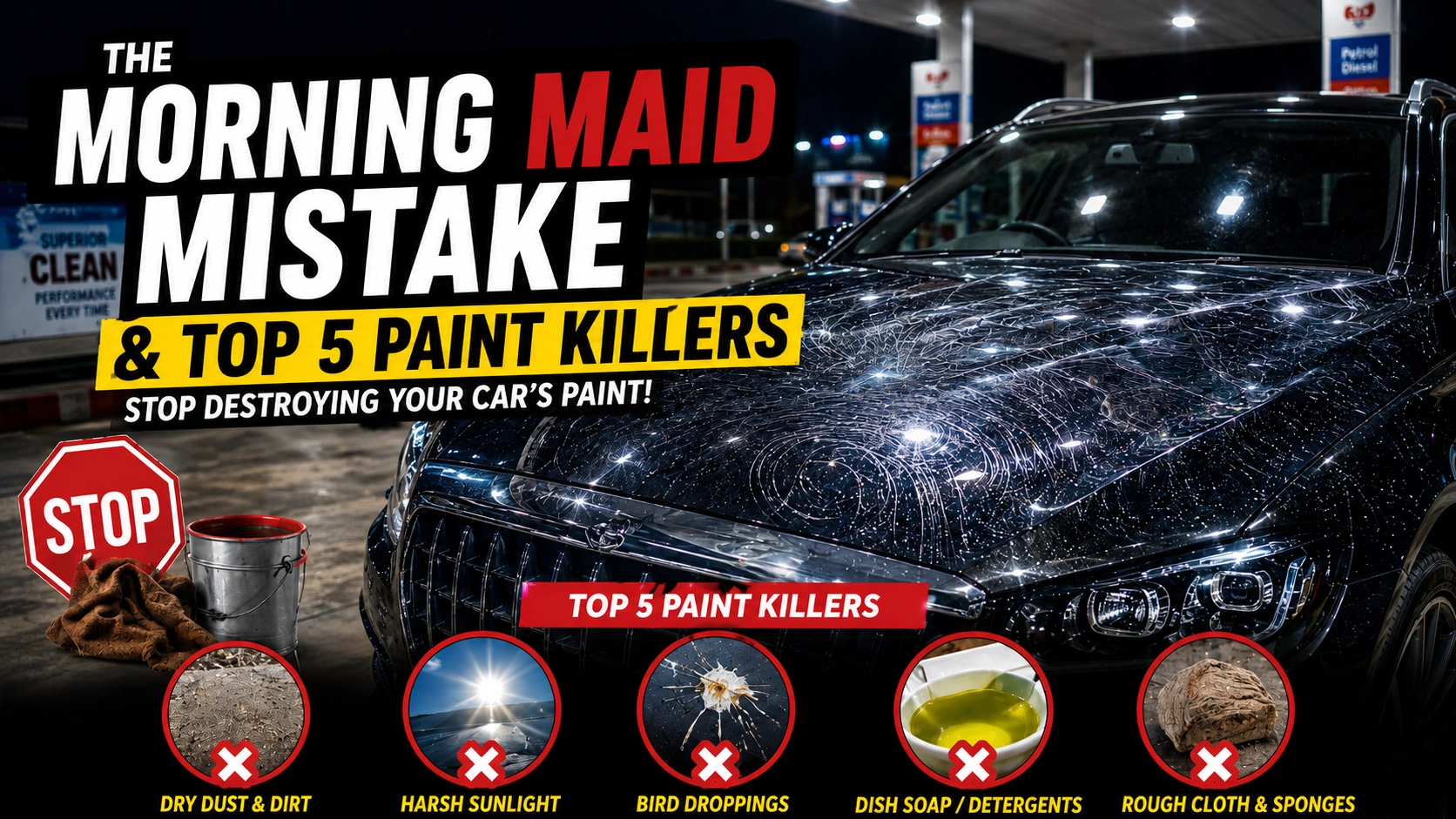 improper local car washing damaging luxury car paint