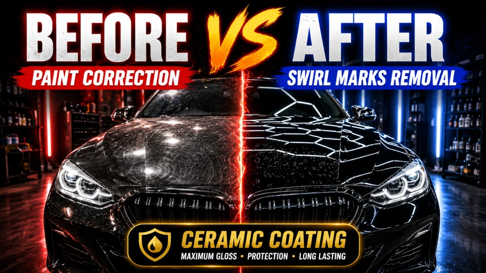 Before after paint correction swirl marks removal