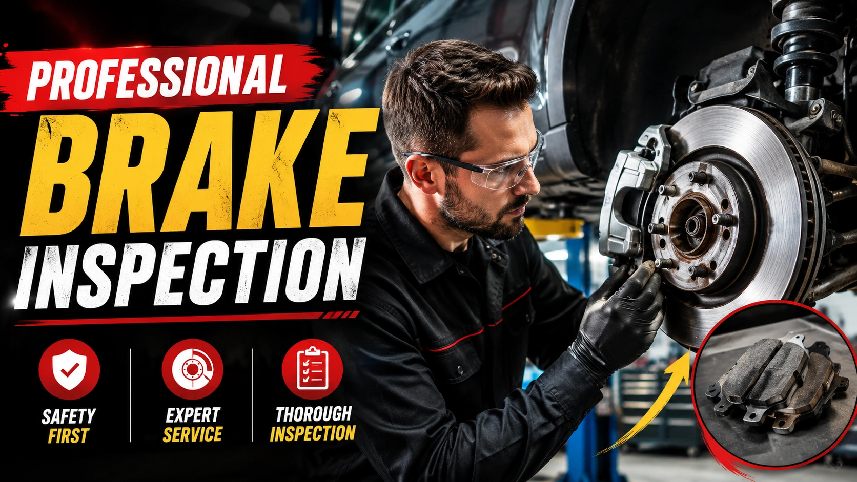 professional technician inspecting luxury vehicle braking system