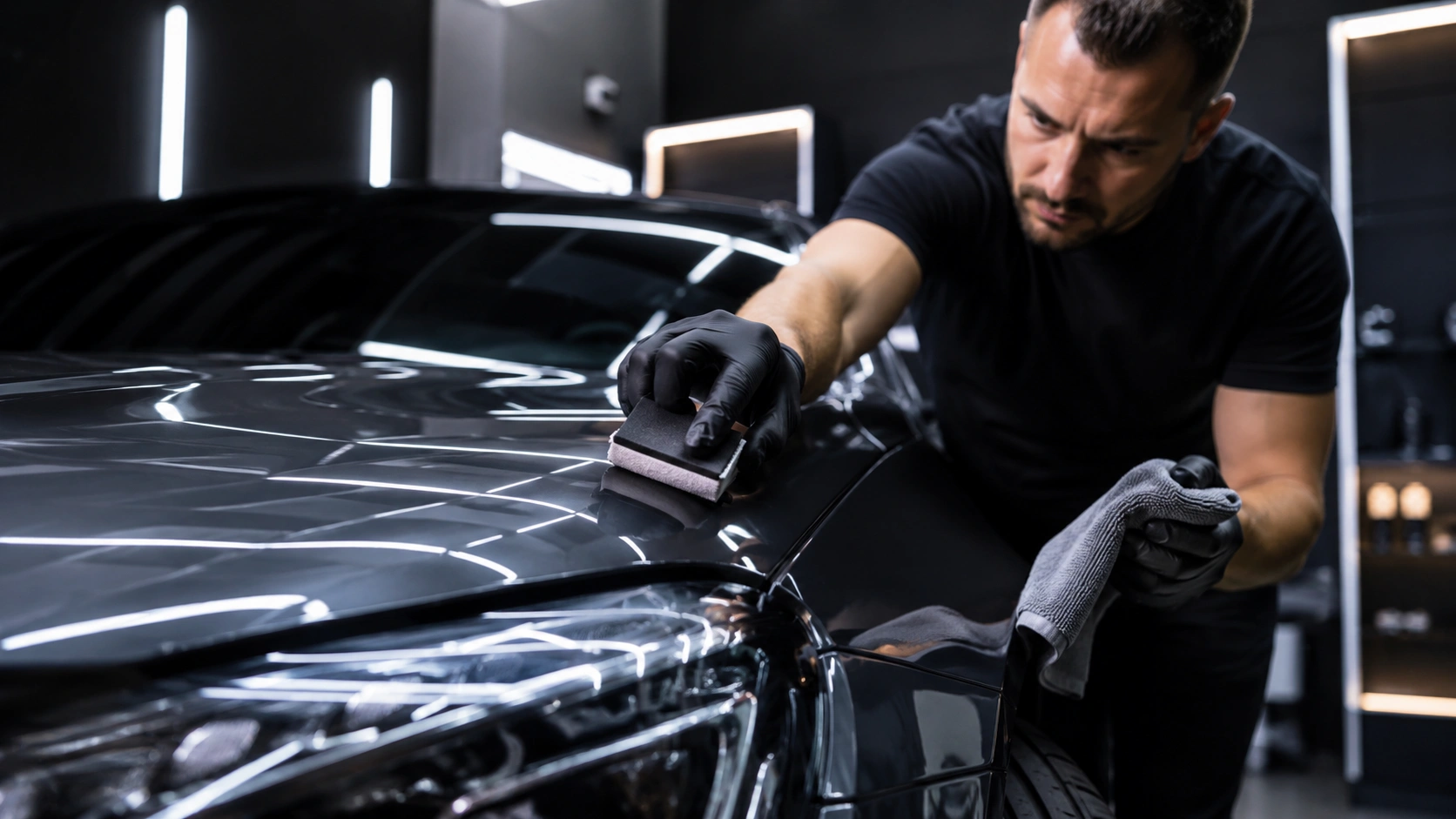 professional ceramic coating application in detailing studio