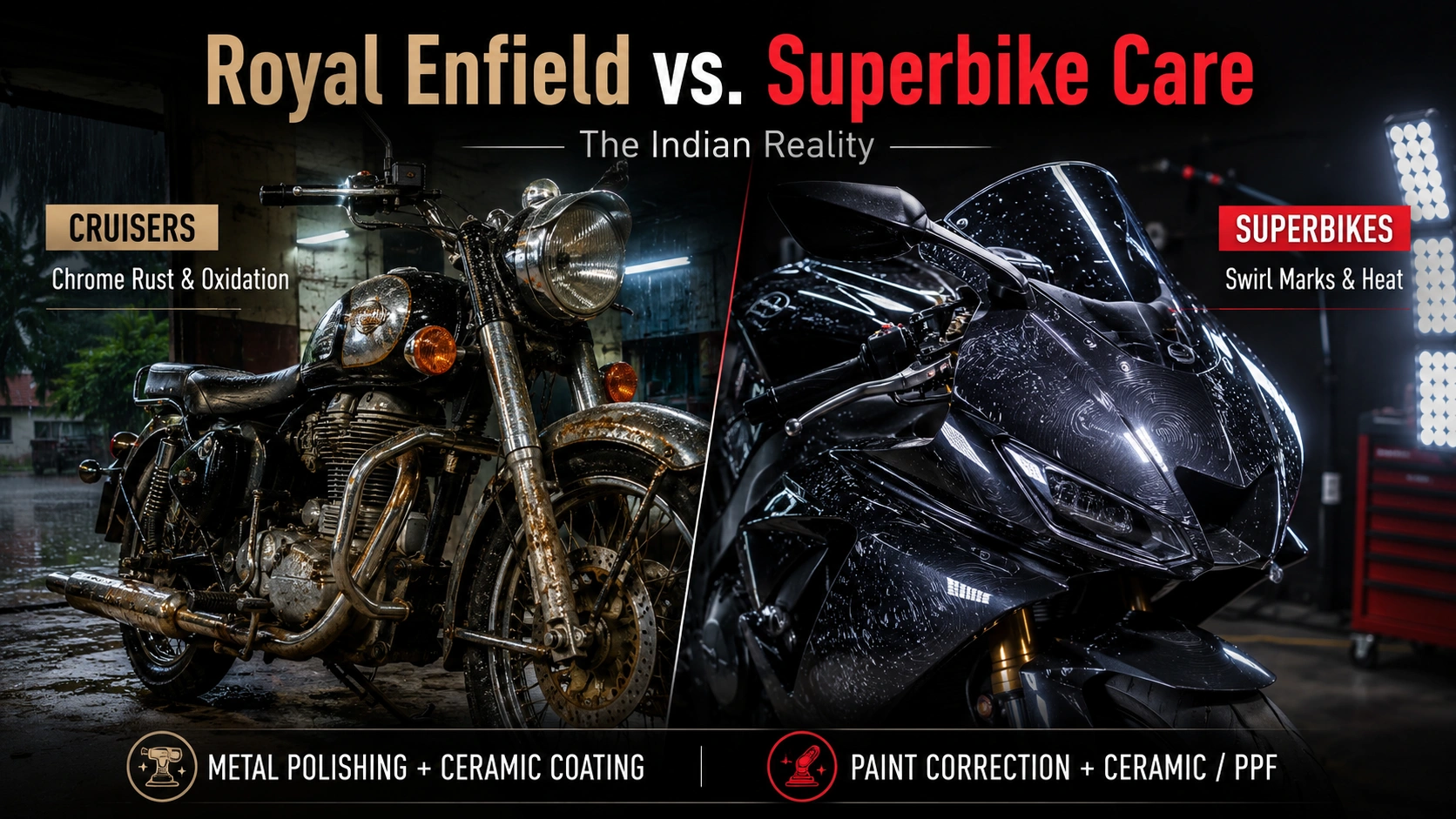 Royal Enfield chrome care vs superbike paint detailing