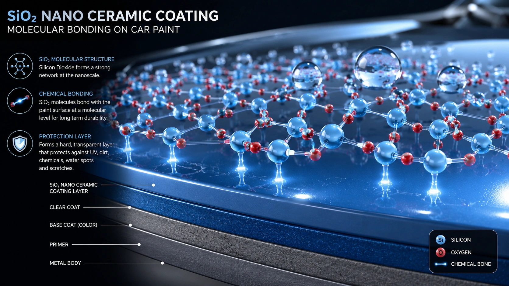 SiO2 nano ceramic coating molecular bonding on car paint