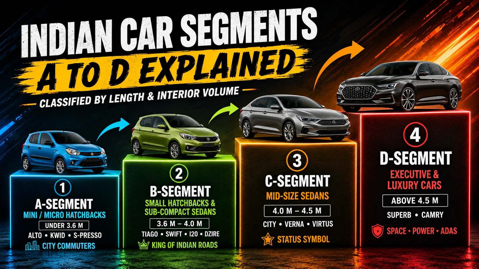 Indian SUV segments size hierarchy Micro to Full-Size