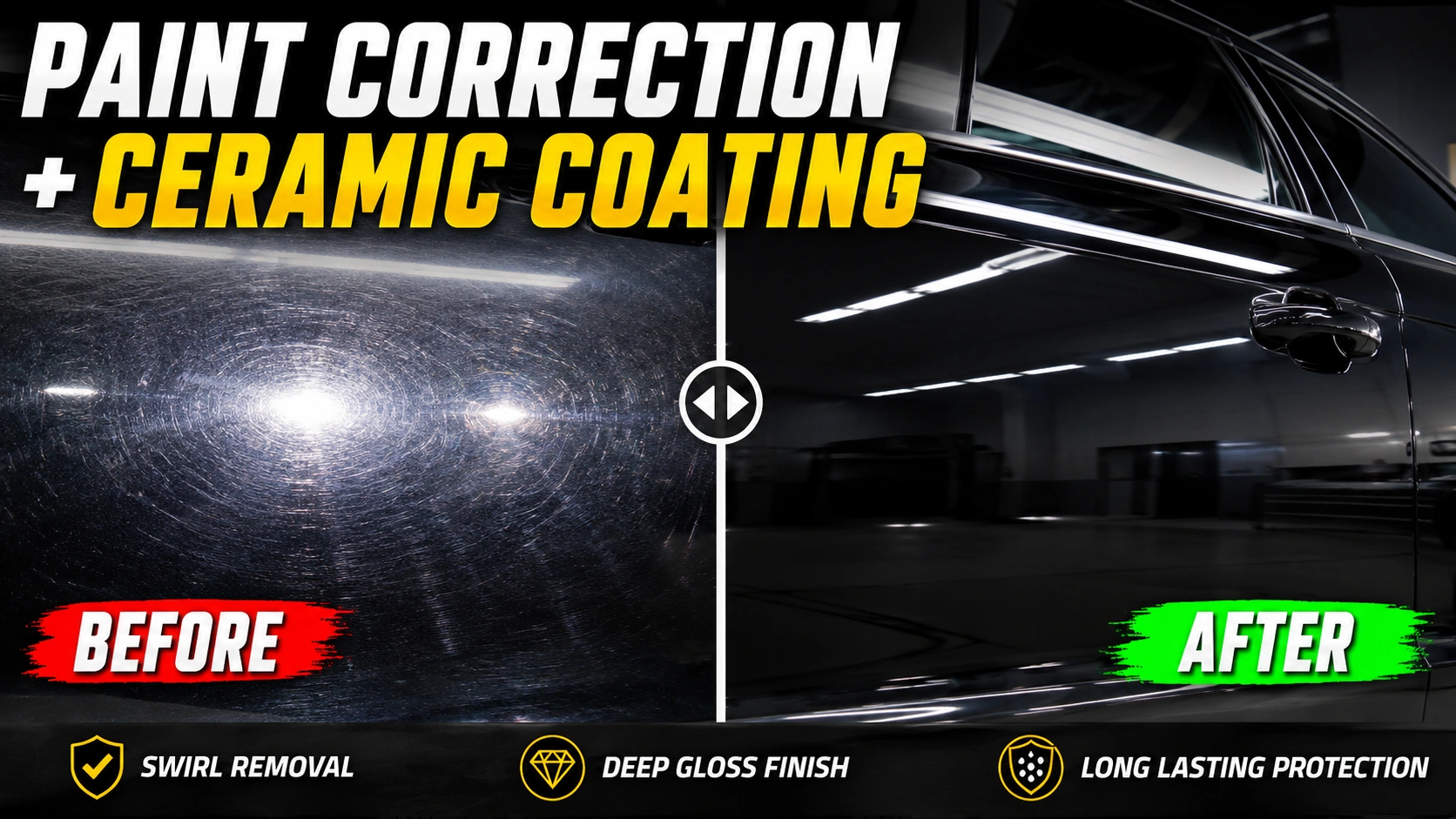 before and after swirl removal and ceramic coating reflection