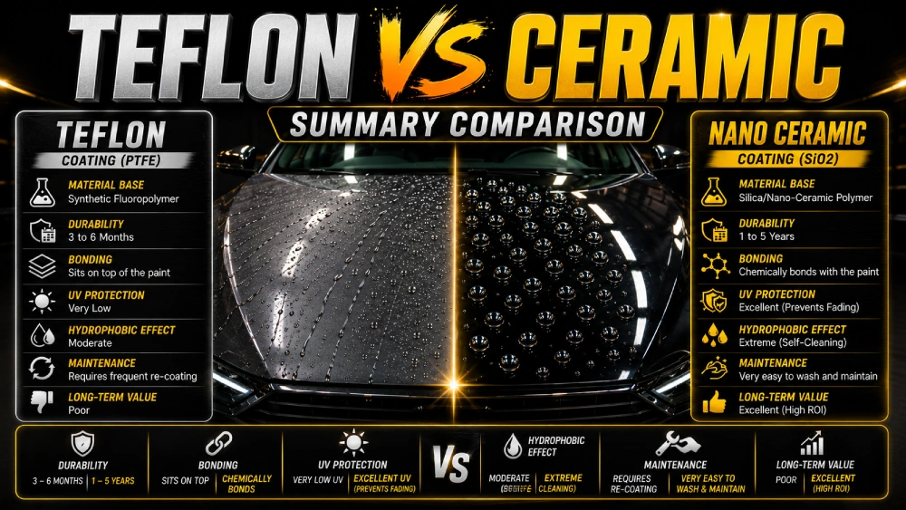 Side by side comparison Teflon vs Ceramic coating on car hood