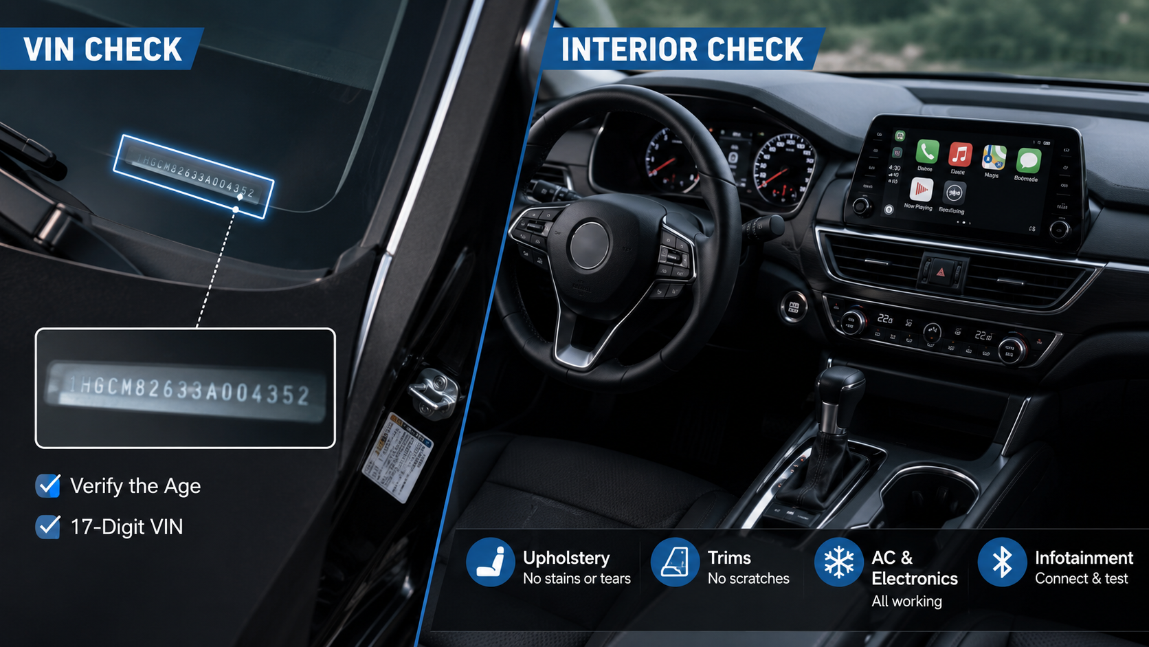 VIN number inspection and interior check of new car